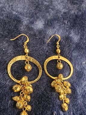 Gold-Tone Dangle Hoop Earrings with Bead Fringe